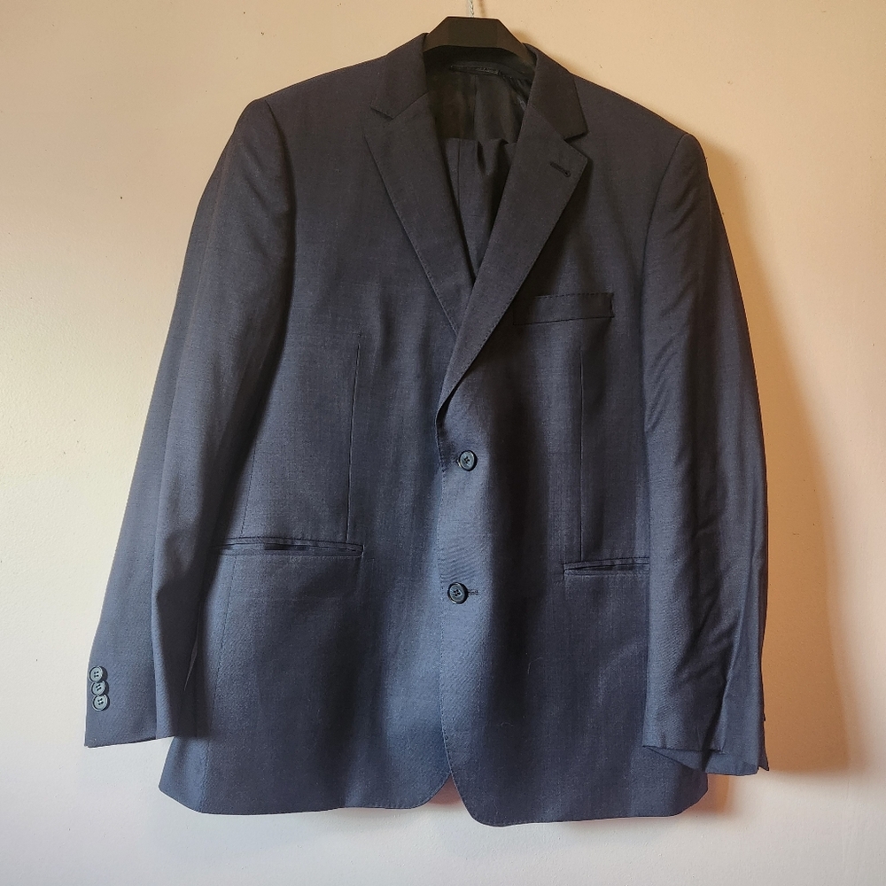 Taylor Somers Men's Blue Suit 100% Wool Guabello Connoisseur Luxury 42S Classic